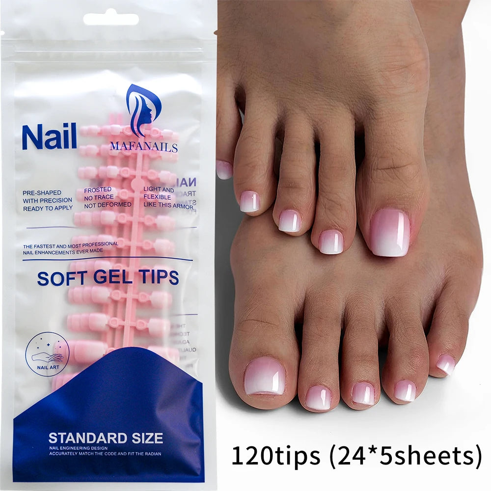 120Pcs Glossy Nude Pink French Press-On-Toenail Set