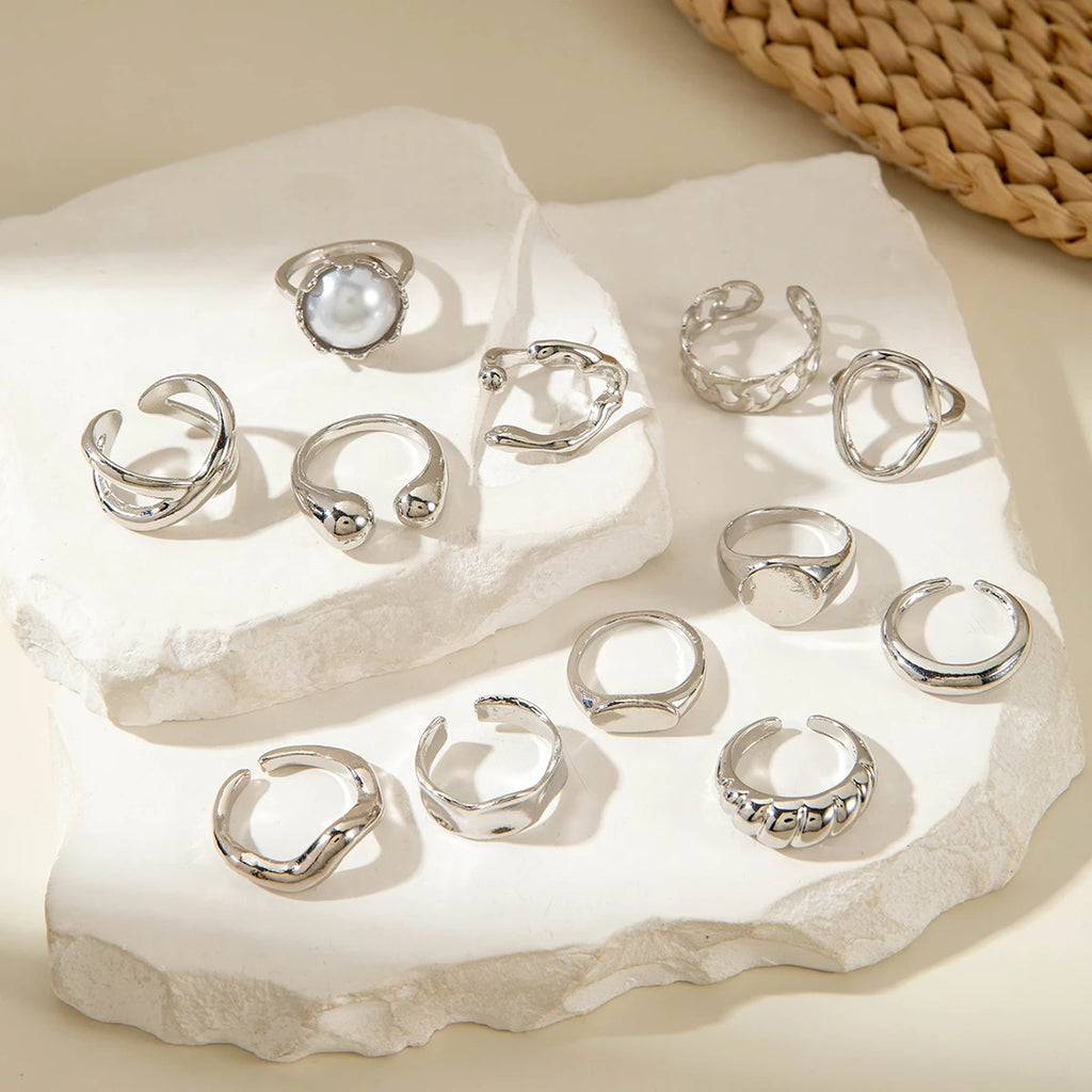 Tocona Fashion Elegant Circle Geometry Opening Joint Rings Set for Women Men Trendy Alloy Heavy Metal Party Wedding Jewelry