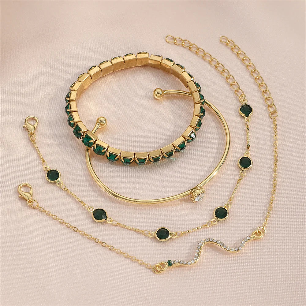 4Pcs/Set Fashionable Snake Imitation Gemstone Bangle Rhinestone Full Metal Bracelet For Birthday Party Christmas Gift For Women