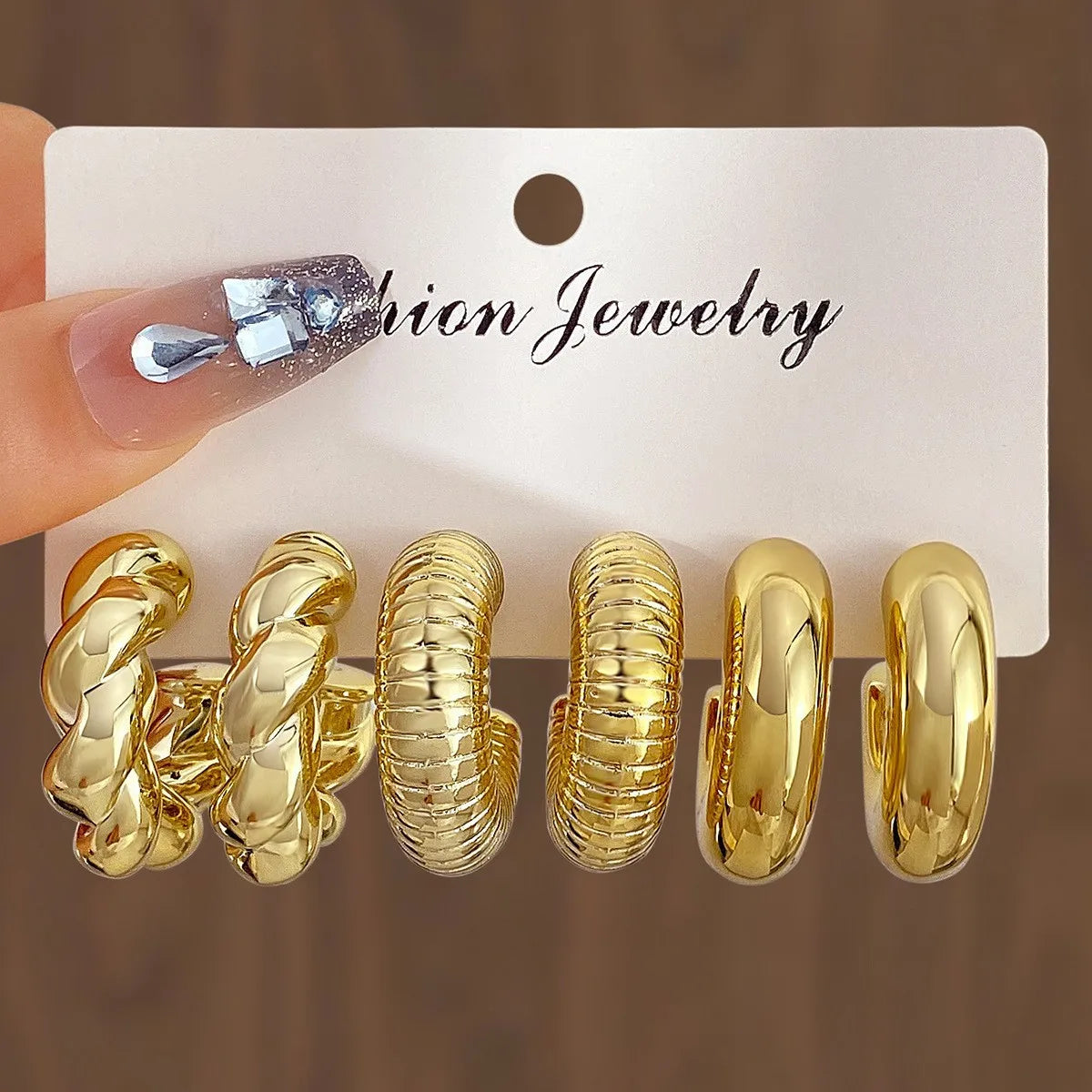 LATS 6pcs/set Chunky Gold/Silver  Plated Vintage Minimalist Smooth Circle Hoop Earring Set for Women Bohemia Fashion Jewelry Gifts