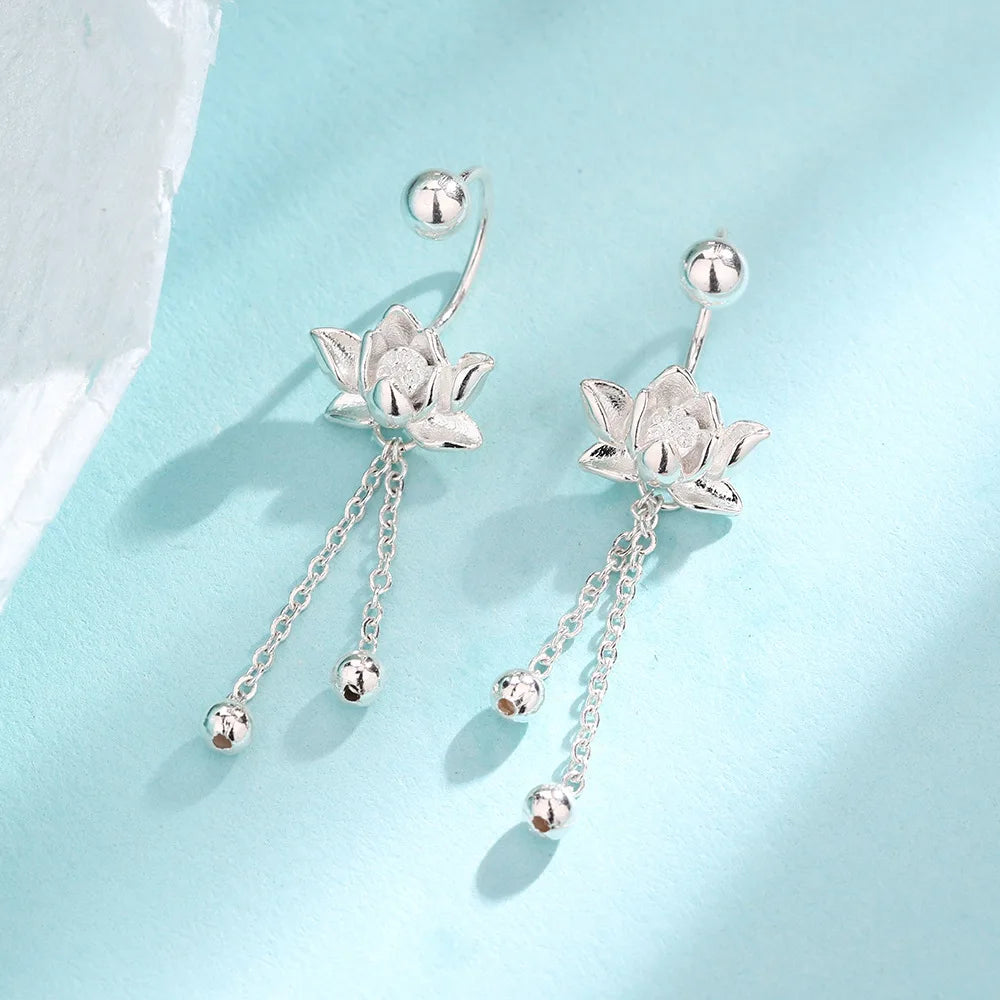 925 Sterling Silver Vintage Lotus Earrings for Women Cute Sweet Screw Design Silver Color Bowknot Earrings Vintage Jewelry Gifts