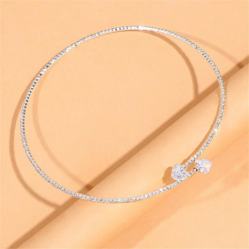 Fashion Rhinestone Heart Collar Choker Necklace for Women Simple Open Collar Necklace Torques Jewelry Accessories