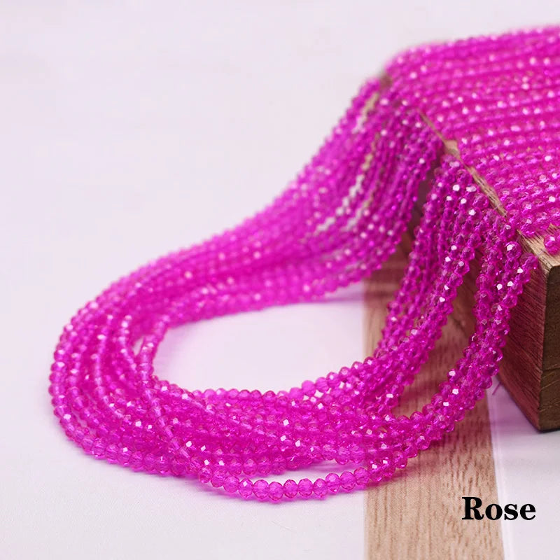 1 2 3 4mm Rose Red Dyeing Rondelle Crystal Glass Beads Flat Faceted Loose Spacer Glass Beads for Jewelry Making Jewelry DIY
