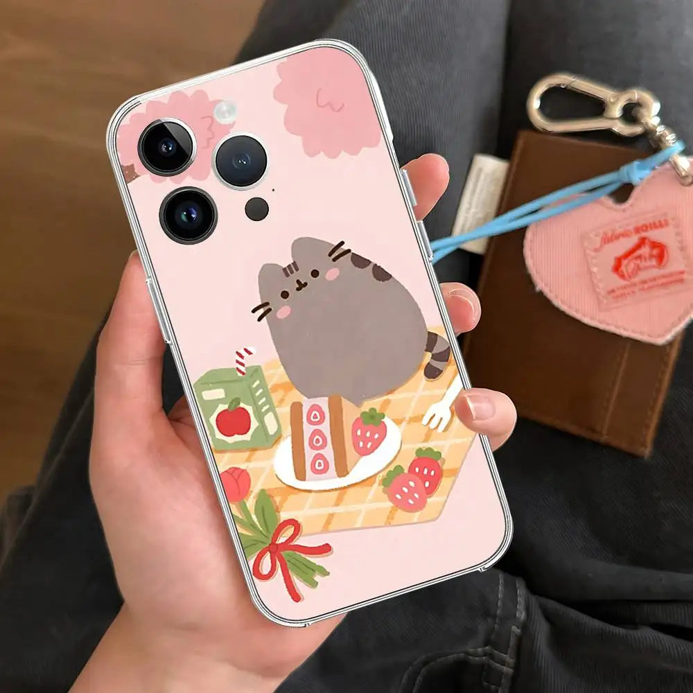 Kawaii P-Pusheens CUTE Phone Case Transparent Phone Case For IPhone 17 16 Pro Max 15 14 13 12 11 Shockproof Protective Cover