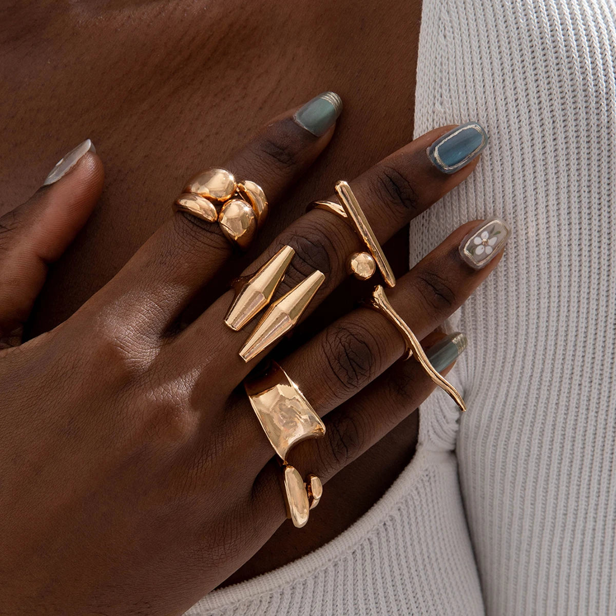 Docona Fashion Elegant Stacking Gold Colour Rings Geometric Design Ring Set Accessories Daily Festival Party Gifts 27910