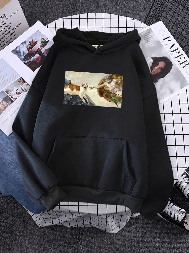 Hoodies  Cat Printing 2024 New Autumn Women'S Hoodie Long Sleeve Warm Hoody For Women Punk Harajuku Female Sweatshirt