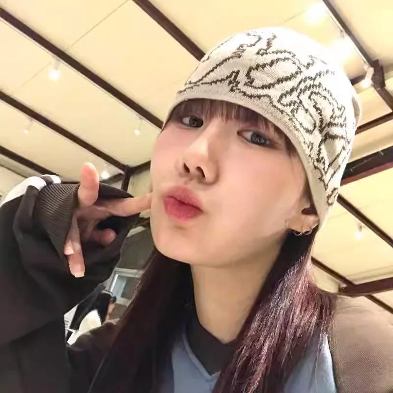 Women Beanie Hat Fashion Knit Letter Winter Jacquard Hip Hop Harajuku Graphic Y2k Streetwear Unisex Pullover Accessories