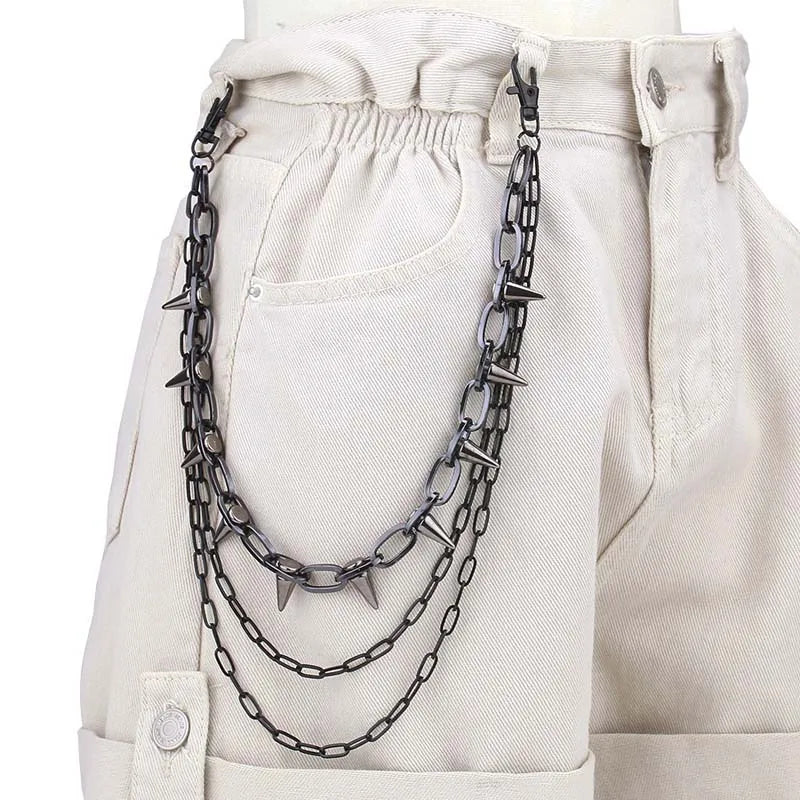 New Punk Rivets Pants Chain for Women Men Hip Hop Silver Color Multilayer Waist Chain Dress Jewelry Gothic Rock Accessories