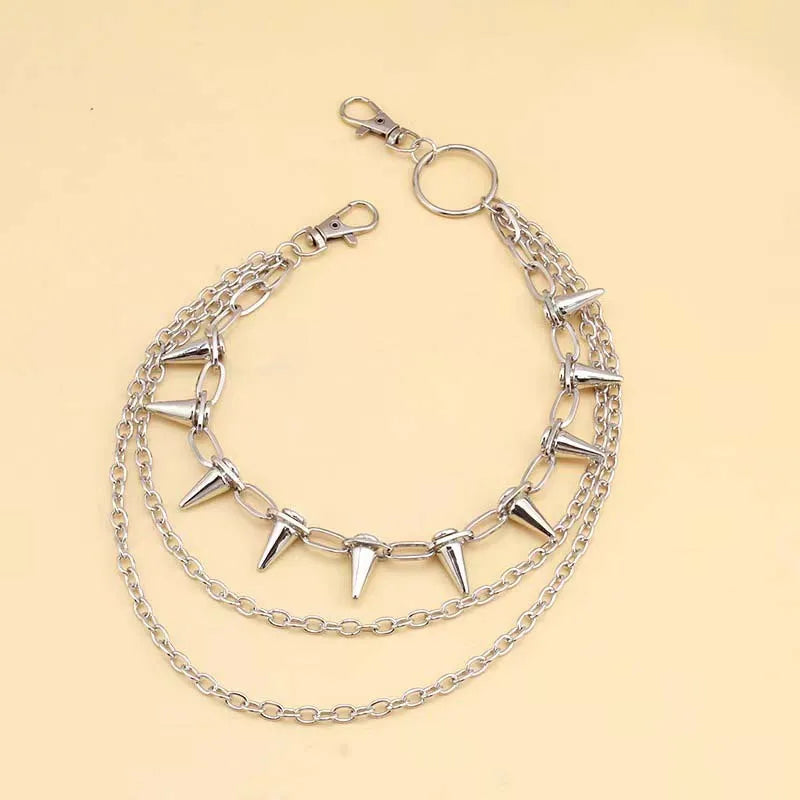 New Punk Rivets Pants Chain for Women Men Hip Hop Silver Color Multilayer Waist Chain Dress Jewelry Gothic Rock Accessories