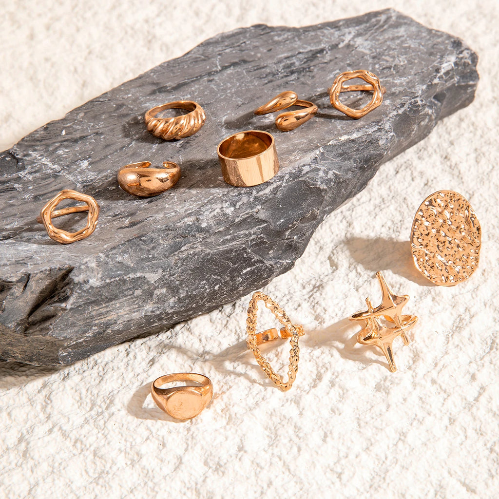Docona Fashion Elegant Stacking Gold Colour Rings Geometric Design Ring Set Accessories Daily Festival Party Gifts 27910
